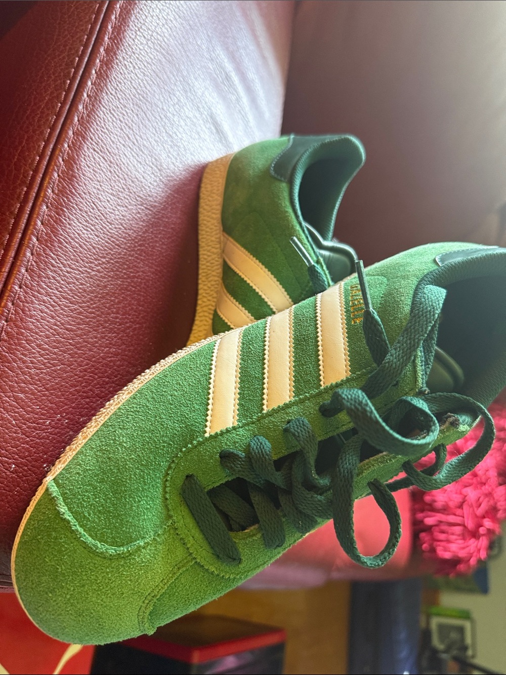 adidas Men Green Suede Lace-Up Sneakers with White Stripes